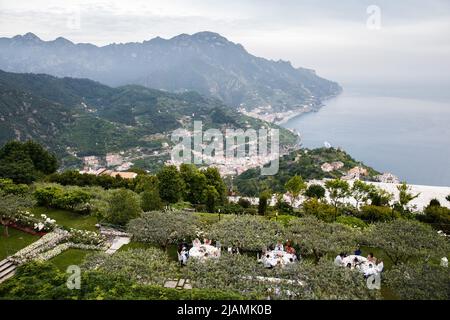View from the restaurant to the mountains and the city by the sea Stock Photo