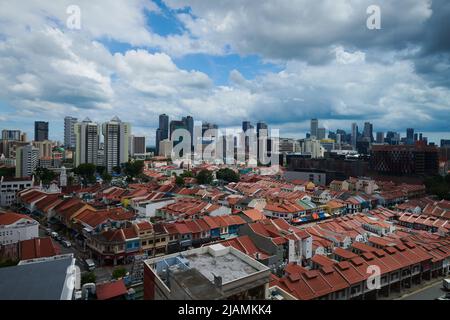 Skyline of Singapore taken from the Little India area in central part of the city with the business district in the background Stock Photo