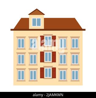 Color icon  house from a small town. Vector illustration isolated on white background. In cartoon style. Stock Vector