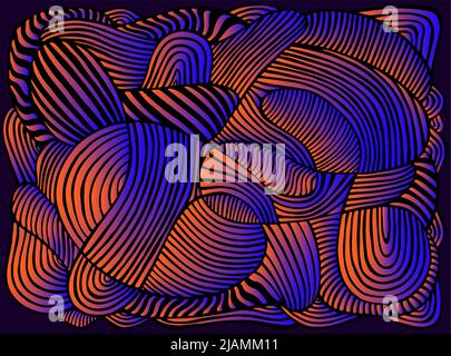 Amazing psychedelic bright waves. Fantastic art with decorative texture. Surreal doodle pattern. Vivid neon blue orange gradient color abstract Stock Vector