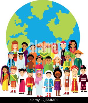 Set of international people in traditional costumes around the world. Stock Vector