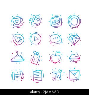 Cute vector gradient line shop business icon set. Vector illustration Stock Vector