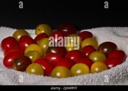 Mixture of red cherry tomatoes, black cherry and yellow cherry Stock Photo