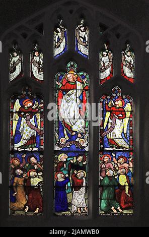 A stained glass window by Frederick Preedy depicting The Ascension of Jesus witnessed by his disciples, All Saints Church, Church Lench, Worcestershir Stock Photo