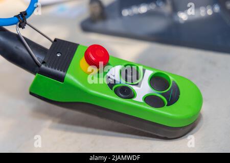 Wired Remote Machine Control With Emergency Stop Button Stock Photo
