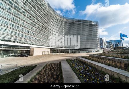 Brussels European District, Brussels Capital Region - Belgium - 02 17 2020 View over the cross shaped Berlaymont building Stock Photo