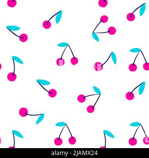 Cherry Fruit cute seamless pattern on white background. Vintage vector illustration Stock Vector
