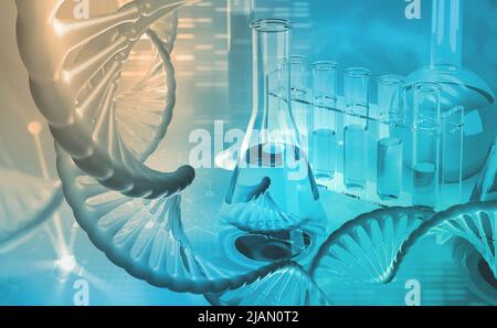 DNA. Microbiology. Scientific laboratory. Studies of the human genome. 3d illustration on a medical theme Stock Photo