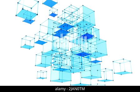 Abstract geometric composition. Volumetric cubes on a light background. Data blocks moved in cyberspace. 3D illustration Stock Photo