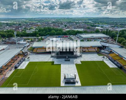 Vale Park , Robbie Williams Homecoming Concert in Burslem Stoke on Trent Aerial Drone View of the Stage FINISHED  and local area Port Vale FC Stock Photo