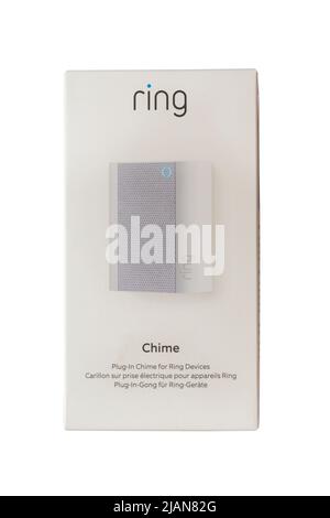 Ring chime plug-in chime for ring devices in box isolated on white background Stock Photo