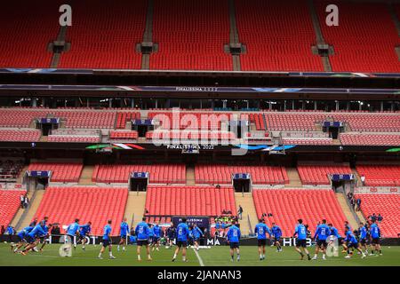 London, UK. 31st May, 2022. Italy players training inside Wembley stadium. Italy team training session at Wembley Stadium on 31st May 2022 ahead of the Finalissima 2022 match, Italy v Argentina in London tomorrow. Editorial use only. pic by Steffan Bowen/Andrew Orchard sports photography/Alamy Live news Credit: Andrew Orchard sports photography/Alamy Live News Stock Photo