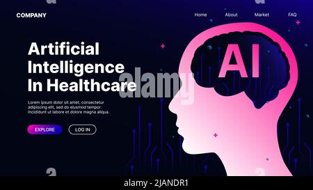 Artificial Intelligence in Healthcare. Dark Landing Page Template. Vector illustration Stock Vector