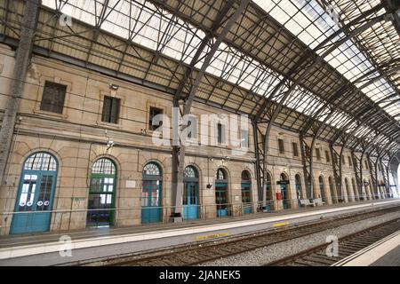 Portbou railway station at The Spanish Catalan border village of Portbou which borders France and Spain Stock Photo