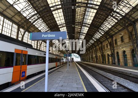 Portbou railway station at The Spanish Catalan border village of Portbou which borders France and Spain Stock Photo