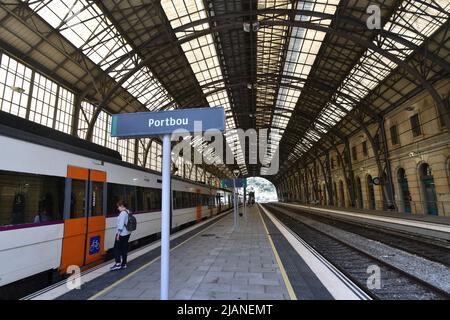 Portbou railway station at The Spanish Catalan border village of Portbou which borders France and Spain Stock Photo