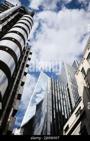Lloyds of London and the Willis Building - The Prawn - seen from Lime Street, London Stock Photo