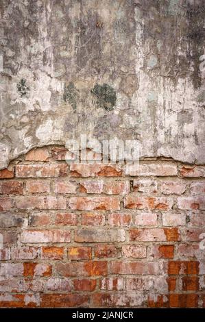 Empty Old Brick Wall Texture. Painted Distressed Wall Surface. Grungy Wide Brickwall. Grunge Red Stonewall Background. Shabby Building Facade With Stock Photo