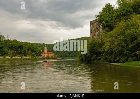 danube gorge and view to Weltenburg monastery in bavaria Stock Photo