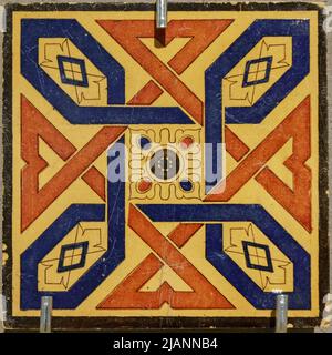 Texture of ceramic tiles in oriental East style. Turkish ceramic tiles lined on the wall. Old azulejo pattern floral ornament on floor. Ottoman Stock Photo