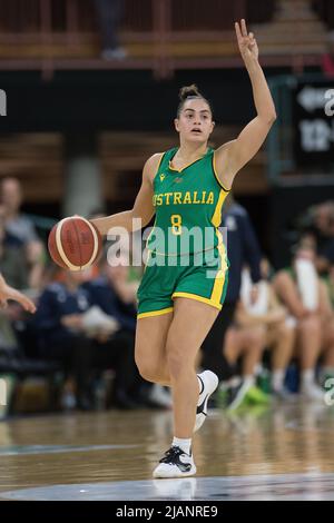 Newcastle, Australia. 31st May, 2022. Maddison Rocci of Australia Women's Basketball Team seen in action during Game 3 of the Friendly International Women Series match between Australia Women's Basketball Team against the Japan Women's Basketball Team at The Newcastle Entertainment Centre. Final score; Australia 67:69 Japan. Credit: SOPA Images Limited/Alamy Live News Stock Photo