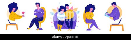 Modern family psychotherapy, vector flat cartoon illustration. Psychologist online Modern flat design concept. Intra family conflict communication con Stock Vector