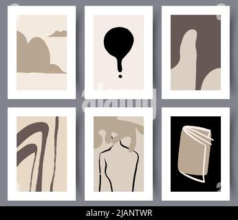Set of minimalistic printable art wall posters  Stock Vector