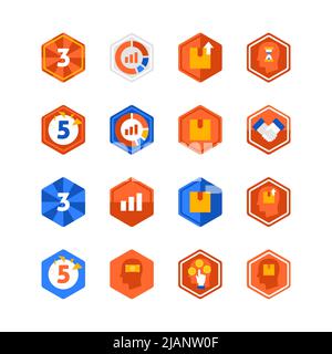 Time Success Hexagon Icons Set Stock Vector