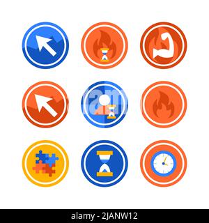 Time Success Circle Icons Set Stock Vector