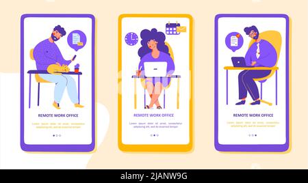 Remote office electronic document mobile app page screen template. Digital communication. Digital vector illustration. Teamwork concept. Stock Vector
