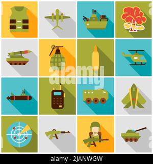Military Army Colorful Icons Stock Vector