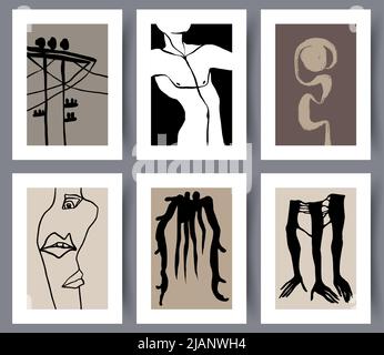 Bundle of modern art wall posters for print  Stock Vector