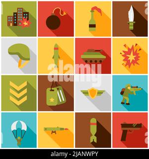 War Army Colorful Icons Stock Vector
