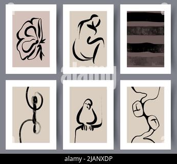Bundle of simple hand drawn artworks posters  Stock Vector