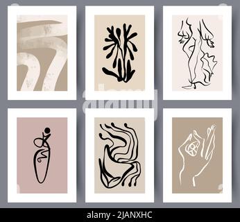 Bundle of neutral minimalistic art wall posters  Stock Vector