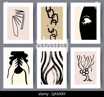 Minimalistic abstract printable artworks set Stock Vector