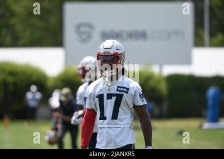 Foxborough, Massachusetts, USA. 31st May, 2022. MA, USA; New England Patriots wide receiver Kristian Wilkerson (17) at the team's OTA at Gillette Stadium, in Foxborough, Massachusetts. Eric Canha/CSM/Alamy Live News Stock Photo