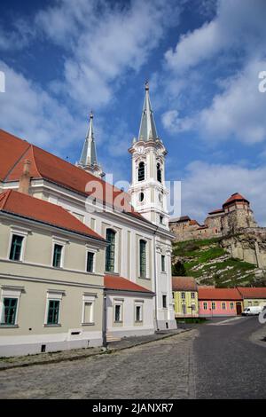 Esztergom Castle and Saint Ignatius of Loyola church in Esztergom, Hungary Stock Photo