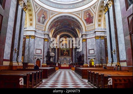 Interior of Esztergom Basilica, seat of Hungary’s Catholic Church, is a neoclassical monument that blends hints of Ancient Egyptian architecture in a Stock Photo