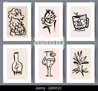 Abstract minimalistic drawings for wall art Stock Vector