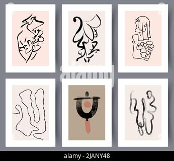 Collection of hand drawn minimalistic wall art Stock Vector