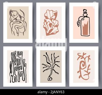 Set of minimalistic printable wall art posters  Stock Vector