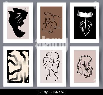 Set of abstract minimalistic printable artworks  Stock Vector