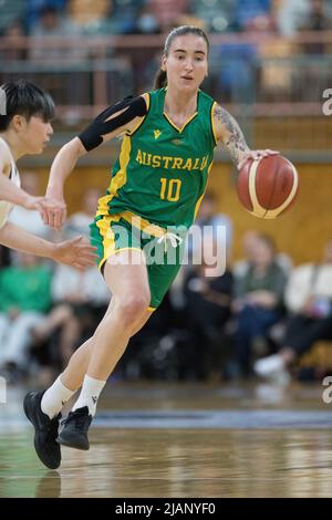 Newcastle, Australia. 31st May, 2022. Anneli Maley of Australia Women's Basketball Team seen in action during Game 3 of the Friendly International Women Series match between Australia Women's Basketball Team against the Japan Women's Basketball Team at The Newcastle Entertainment Centre. Final score; Australia 67:69 Japan. (Photo by Luis Veniegra/SOPA Images/Sipa USA) Credit: Sipa USA/Alamy Live News Stock Photo