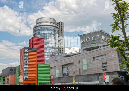 Closeup view towards Most-city complex on May 25, 2016 in Dnepropetrovsk (Dnepr), Ukraine. Stock Photo