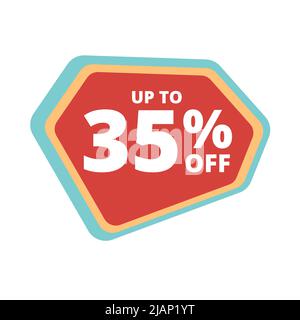 Up to 35 percentage off special offer. Vector colorful sale banner, discount, sticker, sign, icon, label. Hot offer coupon up to 35 percentage off Stock Vector