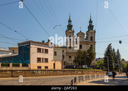 Lviv, Ukraine - 09 June 2018: Roman Catholic church of St. Mary Magdalene in Lviv, located in Old Town. Renaissance and Baroque styles. Stock Photo