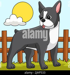 Boston Terrier Dog Colored Cartoon Illustration Stock Vector