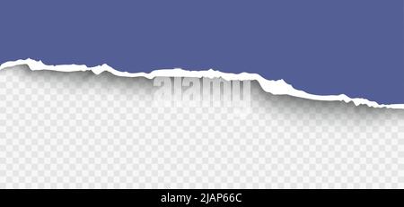 Scrap of torn blue paper with ripped edges. Damaged cardboard border realistic vector illustration Stock Vector