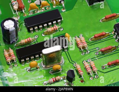 electronic circuit with many devices electronic components such as transistor diodes resistors Stock Photo